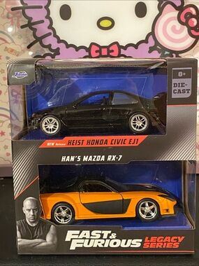 NIB 1:32 F&FDie-Cast Heist Honda Civic & Han's Mazda RX-7 🧡🖤